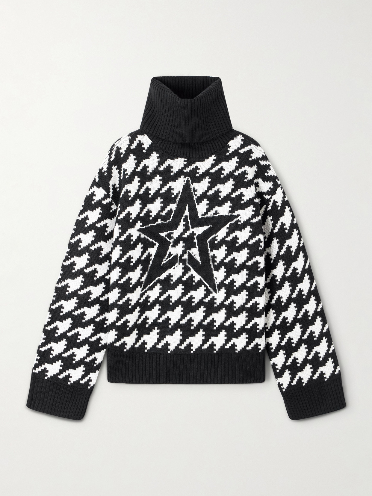 Perfect Moment - Oversized Houndstooth Merino Wool Turtleneck Sweater - Black | NET-A-PORTER (US)