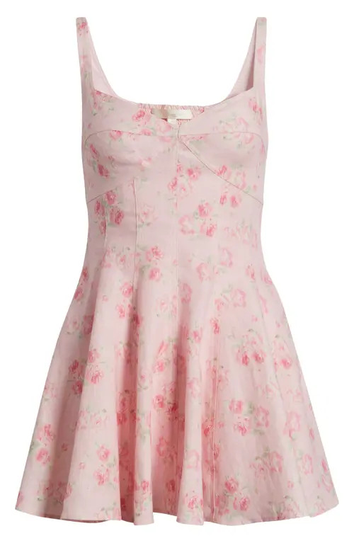 LoveShackFancy Nabi Floral Linen Minidress in Seaport Pink at Nordstrom, Size 0 | Nordstrom