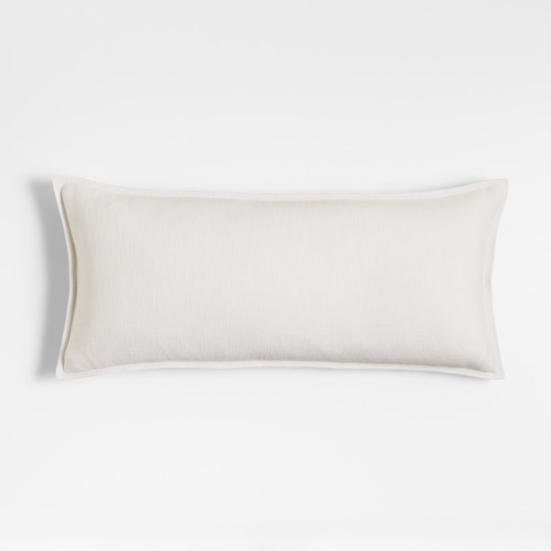 White 36"x16" Laundered Linen Decorative Throw Pillow with Feather-Down Insert | Crate & Barrel | Crate & Barrel