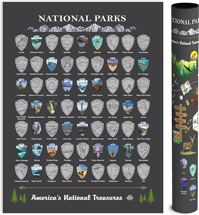 National Parks Scratch Off Map of United States Poster [Charcoal Grey], ALL 63 Parks, US Travel M... | Amazon (US)