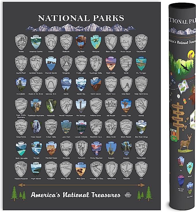 National Parks Scratch Off Map of United States Poster [Charcoal Grey], ALL 63 Parks, US Travel M... | Amazon (US)