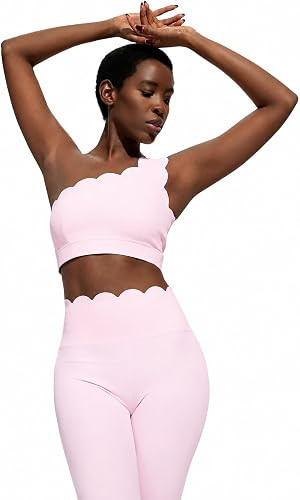 YOUNGDEER Women One Shoulder Sports Bra, Scalloped Yoga Crop Top, Padded Workout Tank for Gym Run... | Amazon (US)