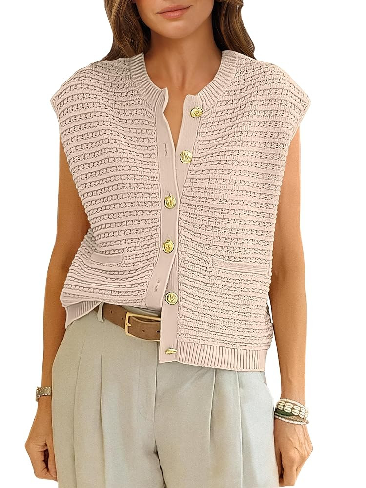 ANRABESS Women Sweater Vests Sleeveless Cardigan Casual Loose Knit Button Down Sweater Tops 2025 ... | Amazon (US)