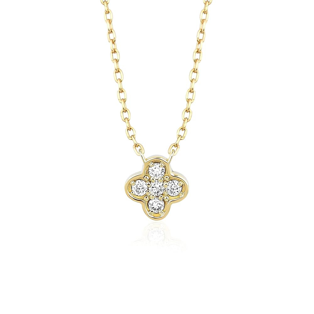 THEA Diamond Four Leaf Clover Necklace in 14k Solid Gold | 0.06 Ct Minimalist Flower Pendant Neck... | Amazon (US)