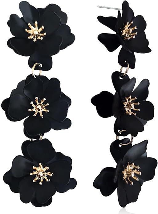 Elegant Bohemian Matte Tiered Triple Flower Dangle Drop Earrings Chic Charm Cute Long Floral Stud... | Amazon (US)