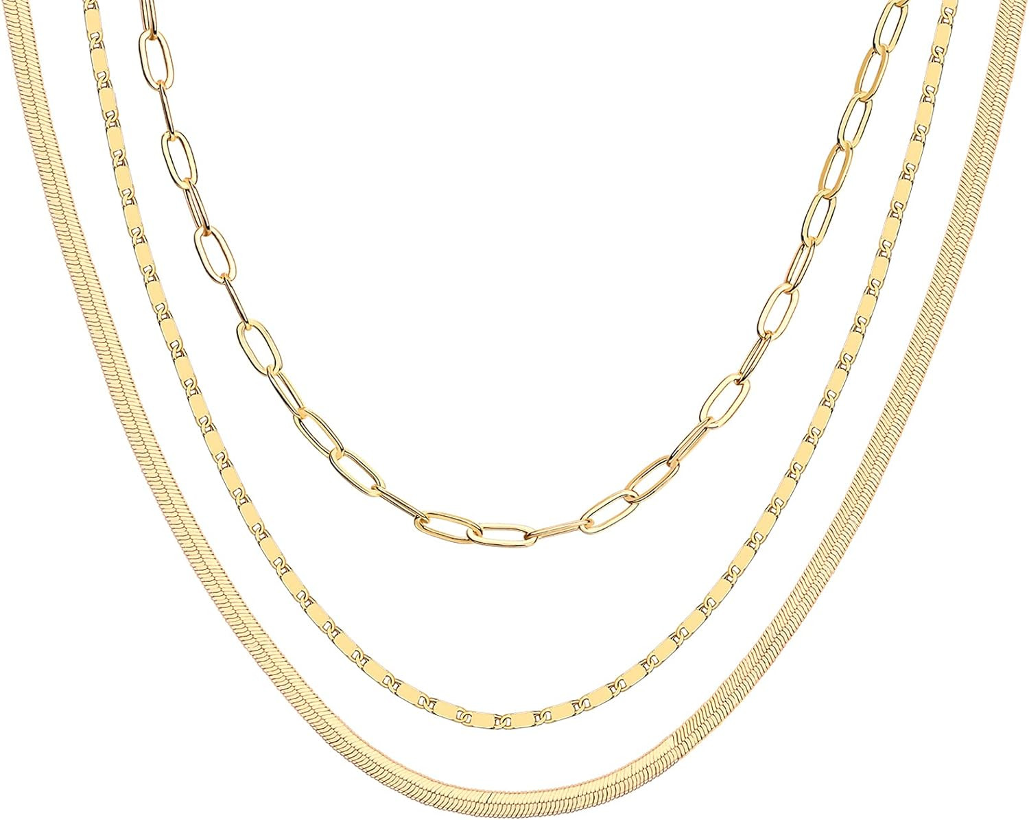 PAVOI 14K Gold Plated Dainty Layering Necklaces for Women | Snake Chain, Curb Link, Paperclip Lay... | Amazon (US)