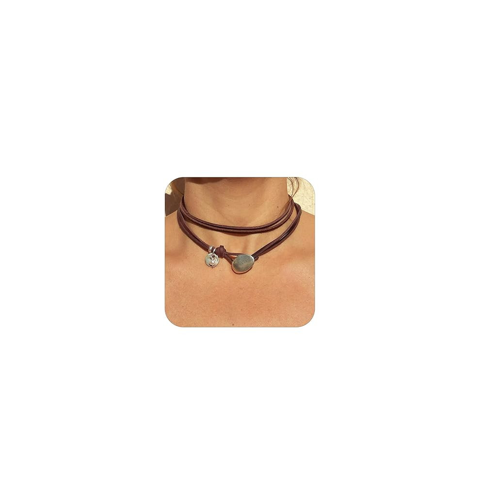 HUASAI Boho Necklaces for Women Western Jewelry Layered Leather Brown Choker Necklace Country Con... | Amazon (US)