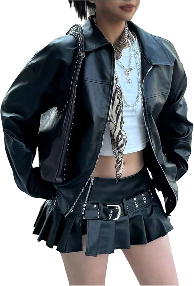 Floerns Women's Leather Jacket Long Sleeve Zip Up Coat Motorcycle Outfit Outerwear Black Large | Amazon (CA)