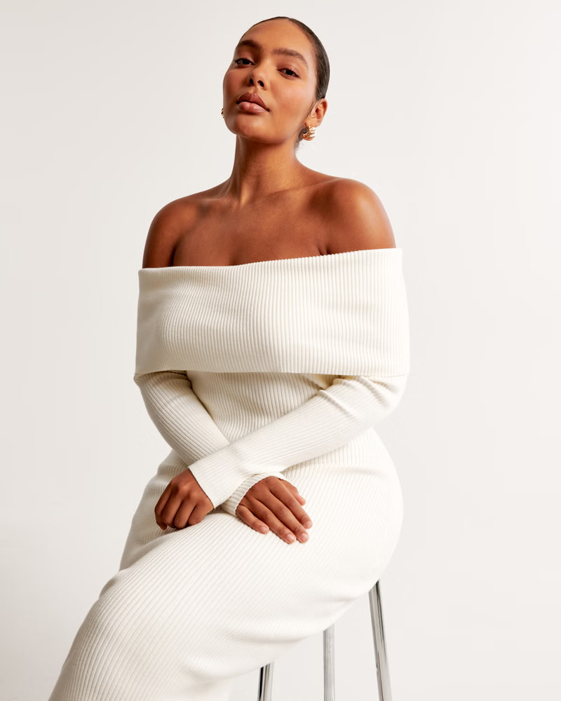 Off-The-Shoulder Midi Sweater Dress | Abercrombie & Fitch (US)