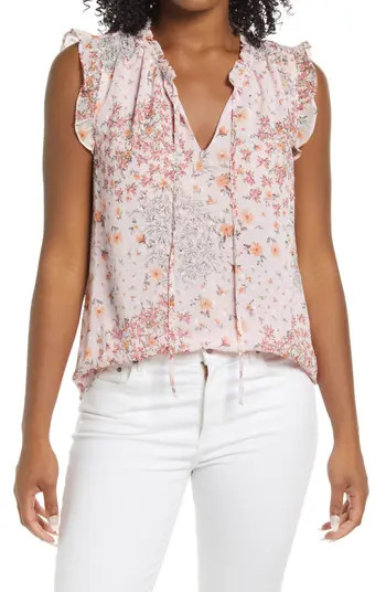GIBSONLOOK Ruffle Tie Neck Floral Blouse | Nordstrom | Nordstrom