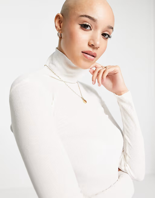 Monki high-neck ribbed long-sleeved top in off-white | ASOS (Global)