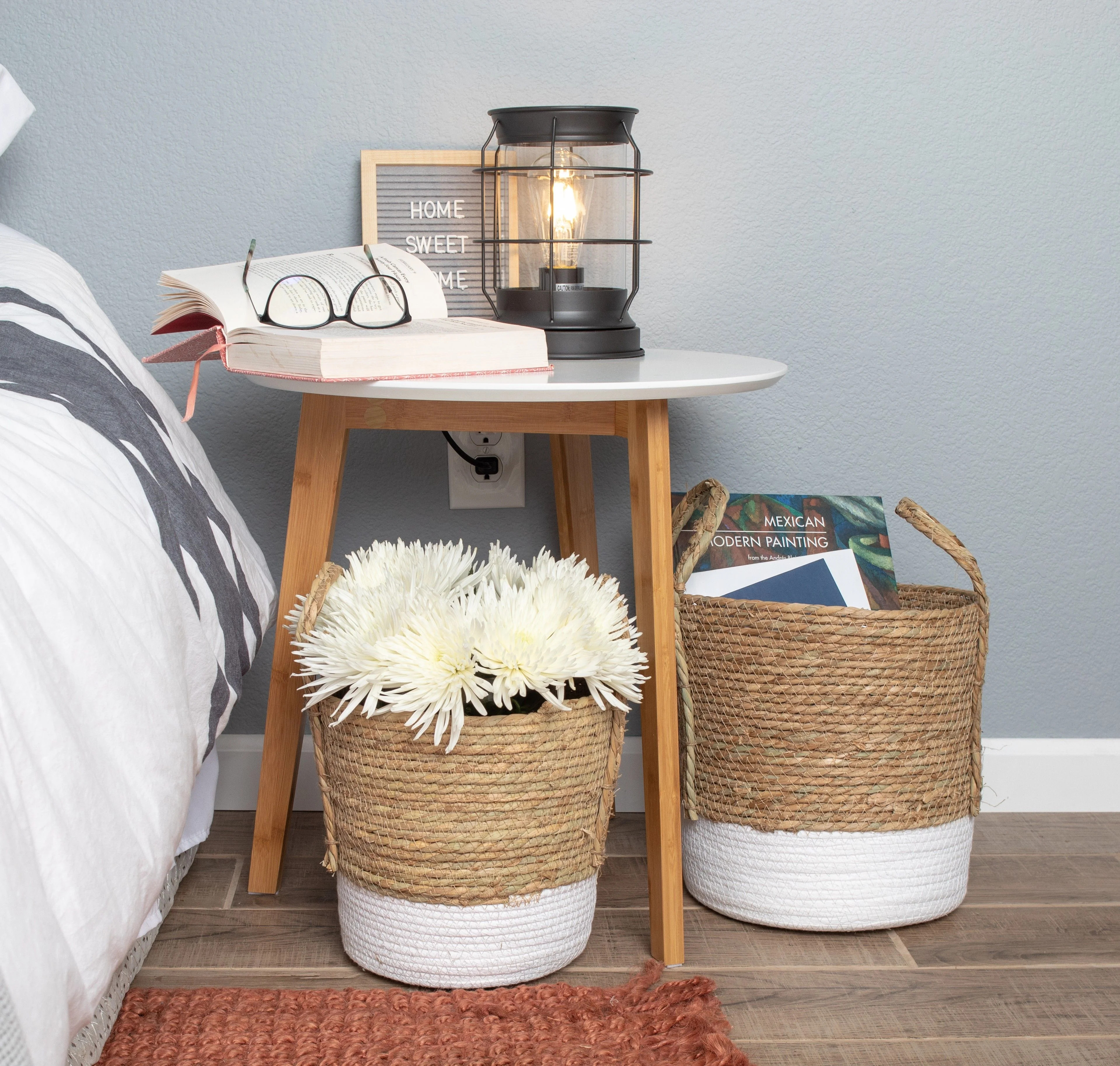 Better Homes & Gardens Round Seagrass Baskets, Natural, White, Set of 2, Medium & Small - Walmart... | Walmart (US)