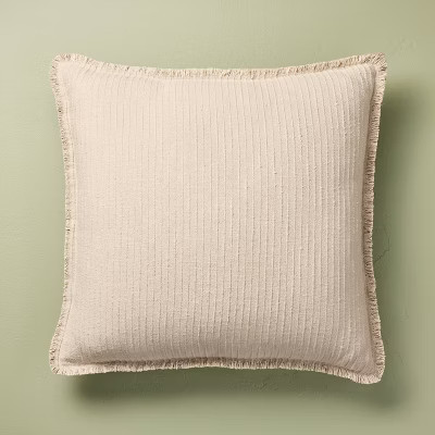 24"x24" Slub Striped Fringe Square Throw Pillow Tan - Hearth & Hand™ with Magnolia | Target