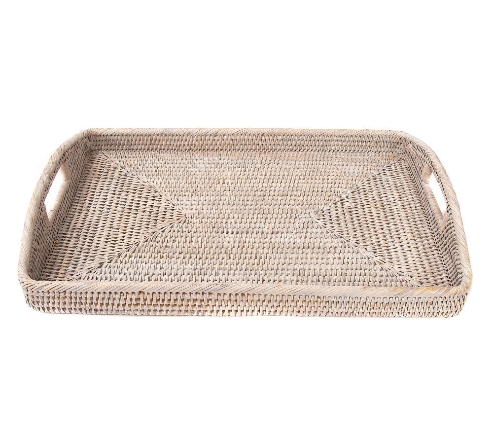 Tava Handwoven Rattan Rectangular Serving Tray, White Wash | Pottery Barn (US)