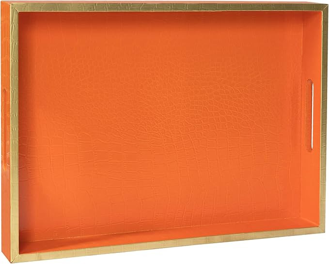 MAONAME Faux Leather Tray, Rectangular Serving Tray with Handles, Orange Decorative Trays for Cof... | Amazon (US)