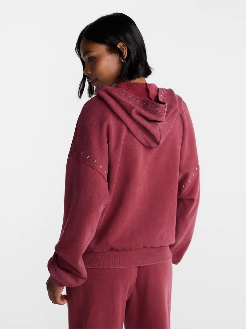 No Boundaries Mineral Wash Studded Fleece Oversized Hoodie, Women's XXS-XXL | Walmart (US)