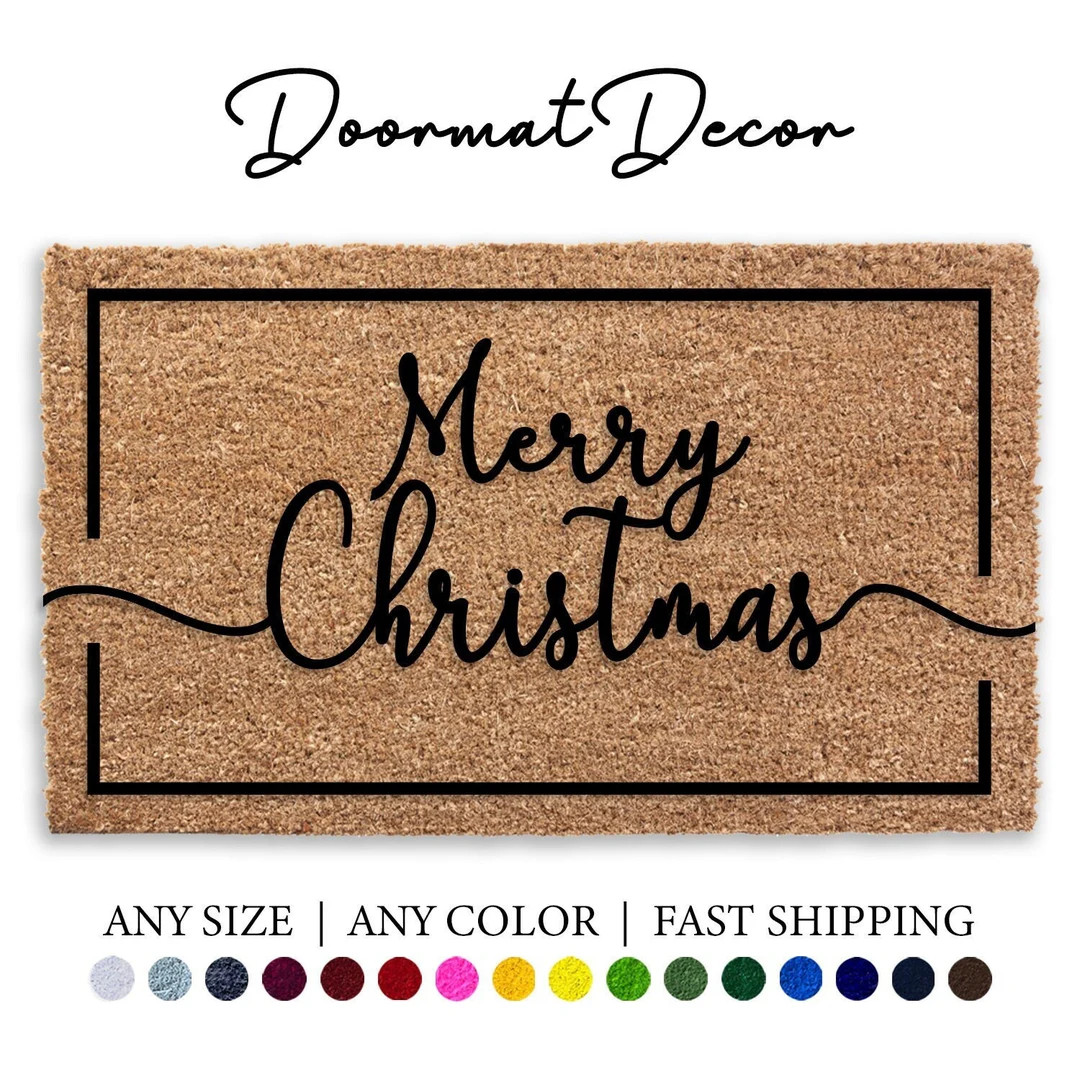 Merry Christmas Doormat Holiday Decor Door Mat Flocked Coir - Etsy | Etsy (US)