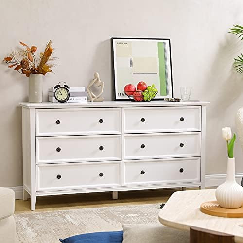 Hasuit 6 Drawer Double Dresser, Solid Wood Dresser Chest with Wide Storage Space, Storage Tower Clot | Amazon (US)