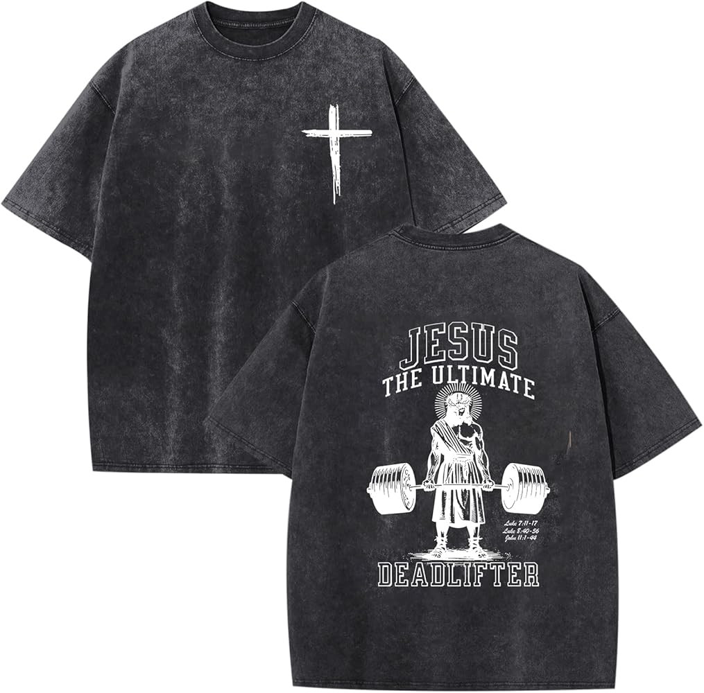 Mens Oversized Christian Shirts Jesus Faith Shirt Funny Gym Graphic Tees God Religious Bible Verse Acid Wash Tshirts | Amazon (US)
