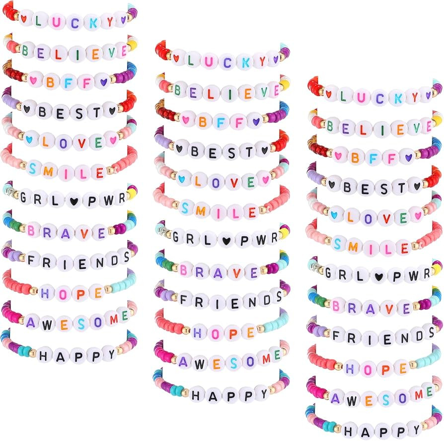Cunno 36 Pcs Kids Friendship Bracelets for Girls Women Beads Bracelets Surfer Stretch Beaded Cute... | Amazon (US)