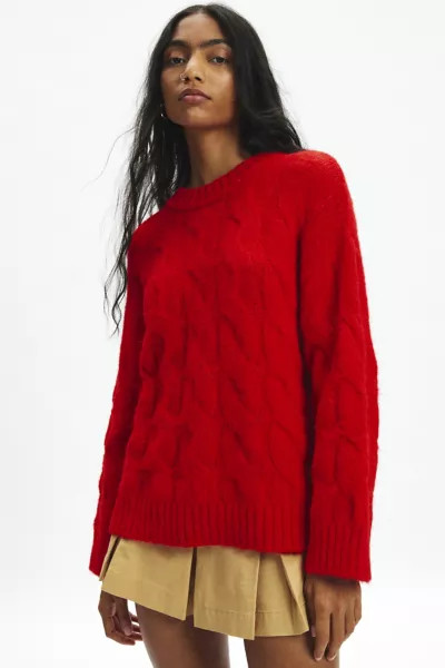 UO Lofty Cable Knit Crew Neck Sweater | Urban Outfitters (US and RoW)