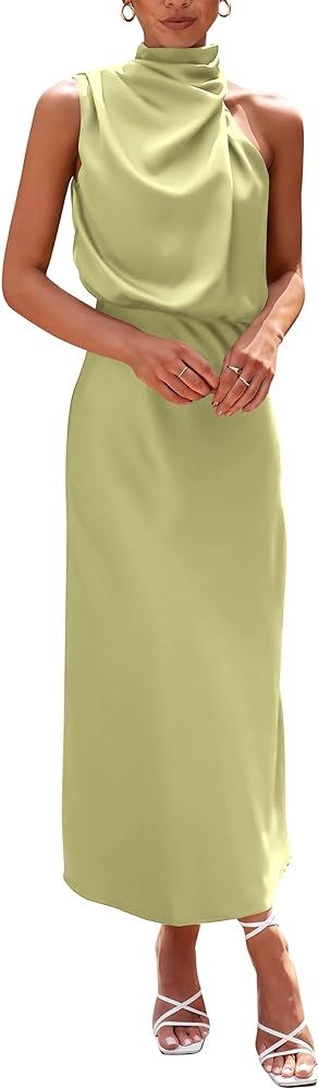 PRETTYGARDEN Women's 2024 Summer Satin Dress Elegant Sleeveless Mock Neck Cocktail Party Maxi Dre... | Amazon (CA)