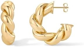PAVOI 14K Gold Plated Chunky Twisted Puffed Rope Hoop Earrings for Women | Gold Earring Pair | Amazon (US)