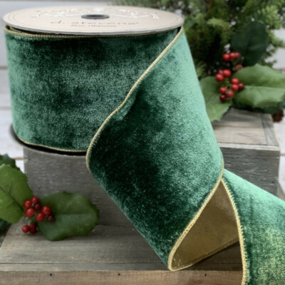 D Stevens 2.5” x 10YD Wired Christmas Holiday Bow Ribbon Velvet Gold Olive Green | eBay US