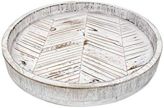 Paper And Pallet Rustic White Herringbone Wood Lazy Susan - Distressed Farmhouse Turntable Tray, ... | Amazon (US)