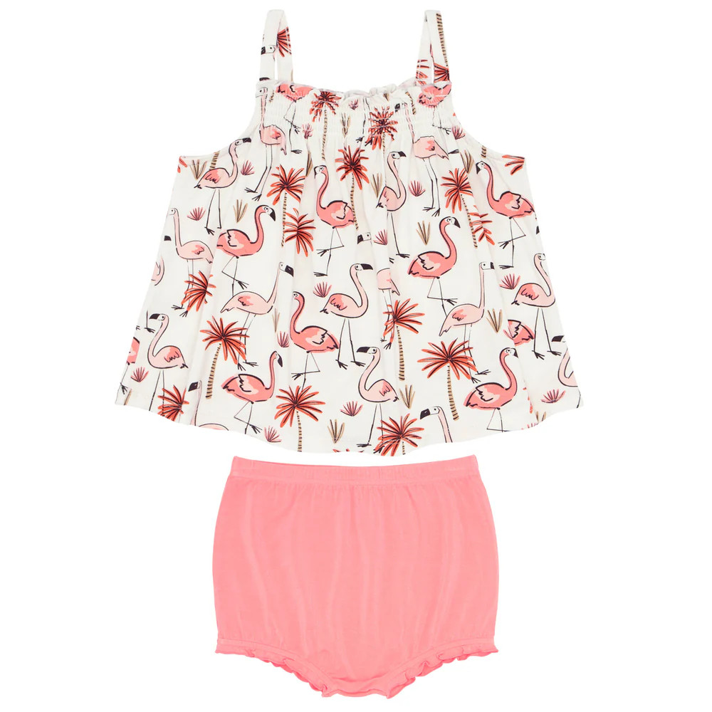 Pink Palms Smocked Top with Shorty Bloomer | Little Sleepies