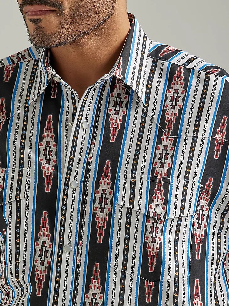 Men's Checotah® Long Sleeve Western Snap Printed Shirt in Black Diamond | Wrangler