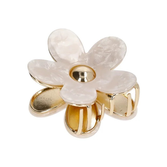 No Boundaries Flower Hair Claw Clip, Ivory/Goldtone, Women's | Walmart (US)