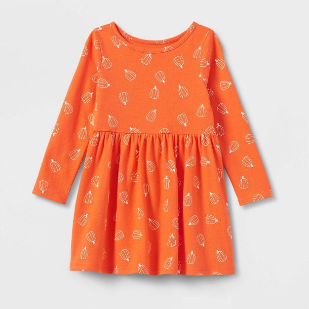 Toddler Girls' Pumpkin Long Sleeve Knit Dress - Cat & Jack™ Orange | Target