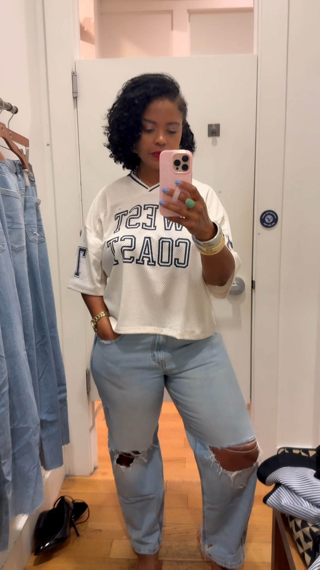 Wearing-12 Jeans 
Jersey shirt- Large 

#LTKootd #LTKOver40 #LTKMidsize