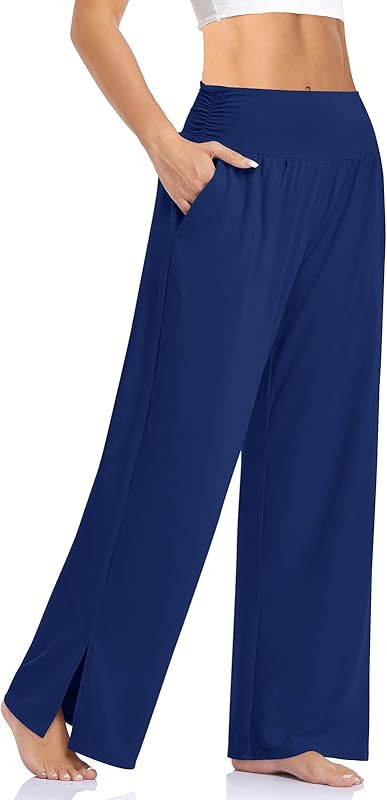 UEU Womens Wide Leg Yoga Pants High Waisted Adjustable Tie Knot Joggers Casual Loose Plus Size Loung | Amazon (US)