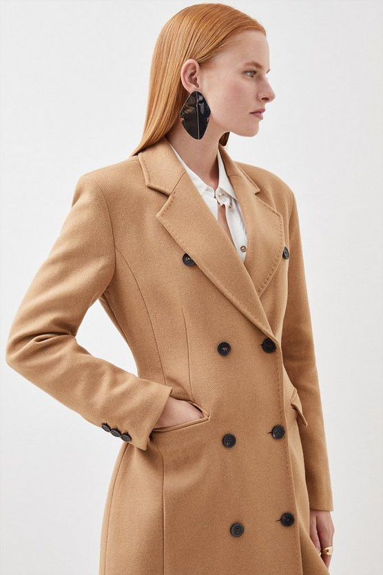Wool Blend Double Breasted Tailored Coat | Karen Millen US