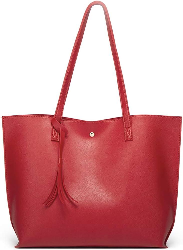 Women's Soft Faux Leather Tote Shoulder Bag from Dreubea, Big Capacity Tassel Handbag | Amazon (US)