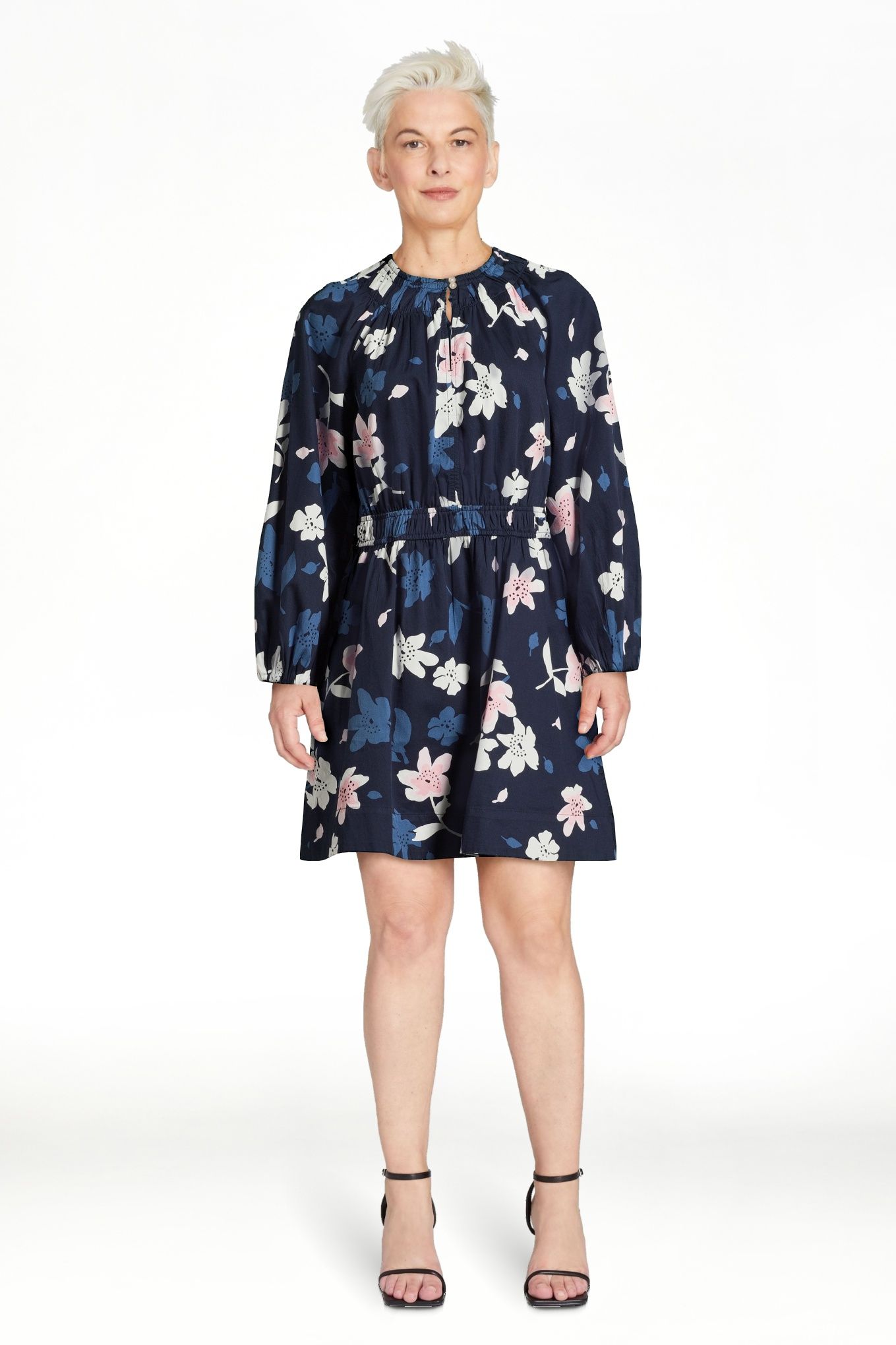 Free Assembly Women's Gathered Waist Mini Dress with Long Sleeves, Sizes XS-XXXL - Walmart.com | Walmart (US)