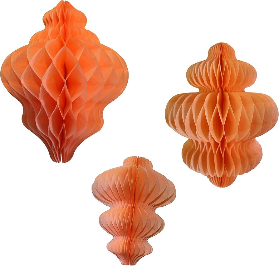 Set of 3 Pastel Peach Honeycomb Tissue Paper Hanging Ornament Decorations (11 inch, 10 inch, 8 in... | Amazon (US)
