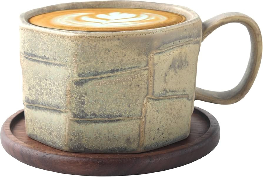 Ceramic Coffee Tea Cup with Natural Black Walnut Wood Saucer, Kiln Transformation Coffee Mug Set ... | Amazon (US)