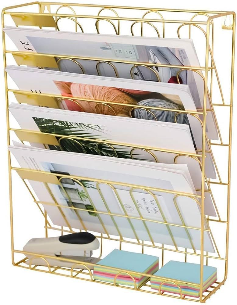 File Rack File Organizer Metal Mesh, Hanging Wall Magazine Rack File Wall Holder 6 Tier Wall Moun... | Amazon (US)