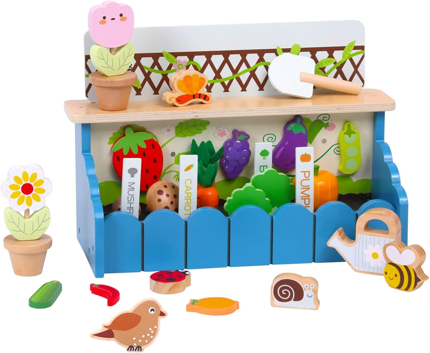 Wooden Flower Garden Toy Playset for Toddlers, Pretend Play Vegetable Garden Complete Playset for... | Amazon (US)