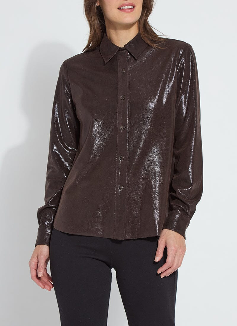 Connie Patent Foil Vegan Suede Shacket | Lysse