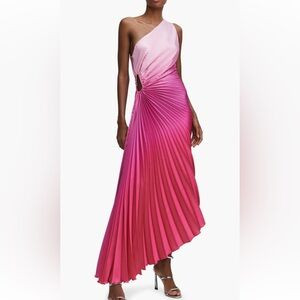 MANGO Ombré One-Shoulder Side Cutout Pleated Dress | Poshmark