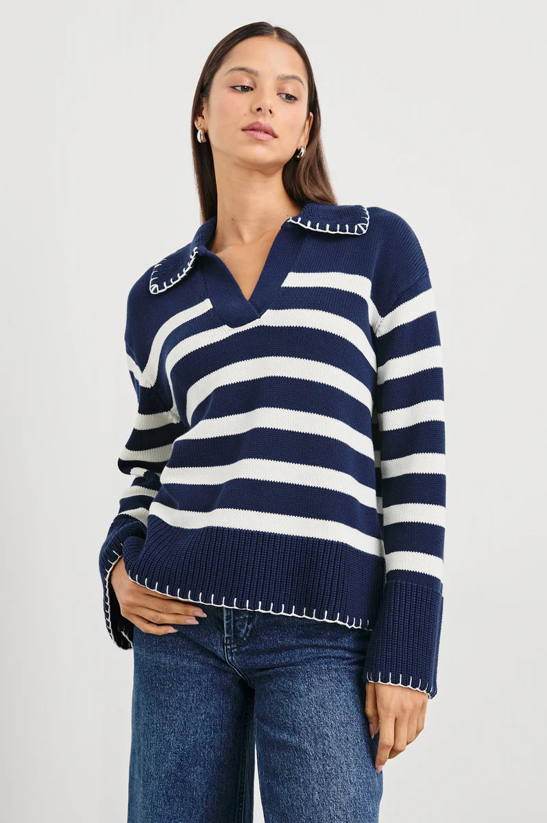 ATHENA SWEATER - NAVY IVORY STRIPE | Rails UK