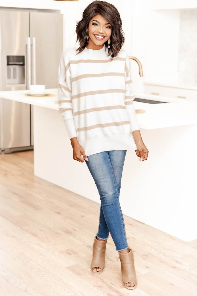 Crushing On You Brown Striped Crew Neck Sweater | Pink Lily