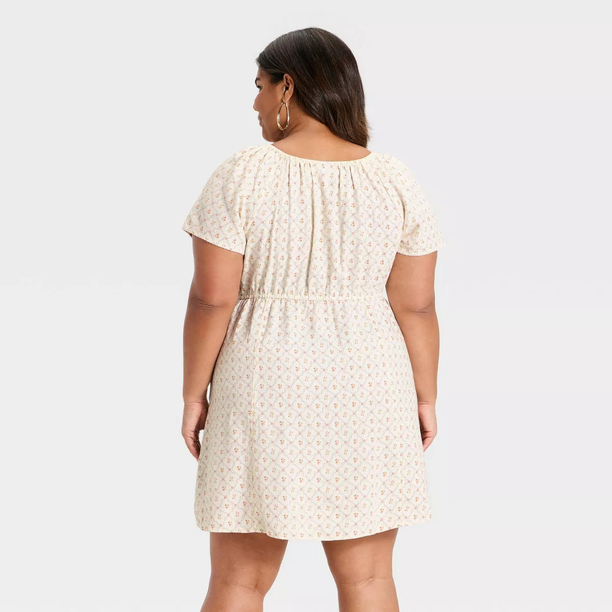 Women's Short Sleeve Button-Front Mini Sundress - Universal Thread™ Cream Floral 1X | Target