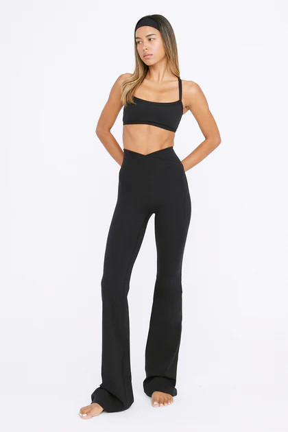 DAYFLEX WRAP HIGH WAISTED FLARED YOGA PANT NO FRONT SEAM - SHADOW BLACK | TALA (UK)