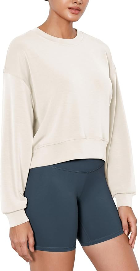 ODODOS Modal Soft Long Sleeve Cropped Sweatshirts for Women Oversized Crew Neck Pullover Crop Top | Amazon (US)