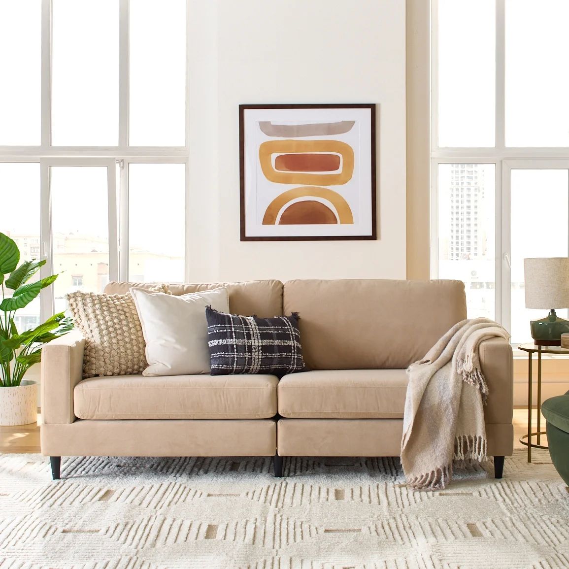 Better Homes & Gardens Springwood Wood Frame Sofa, Beige Velvet | Walmart (US)